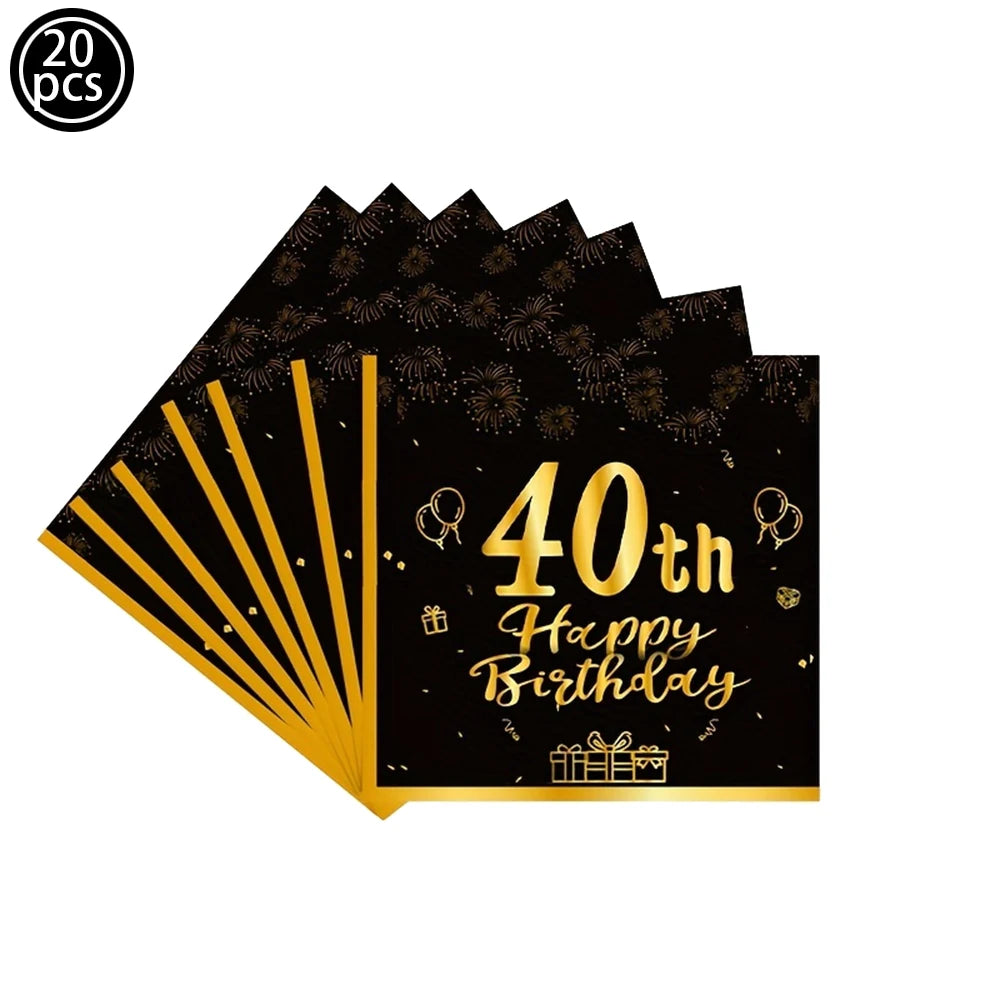40th Birthday Party Decorations – Black & Gold Tableware Set Birthday Party Set Babs napkin