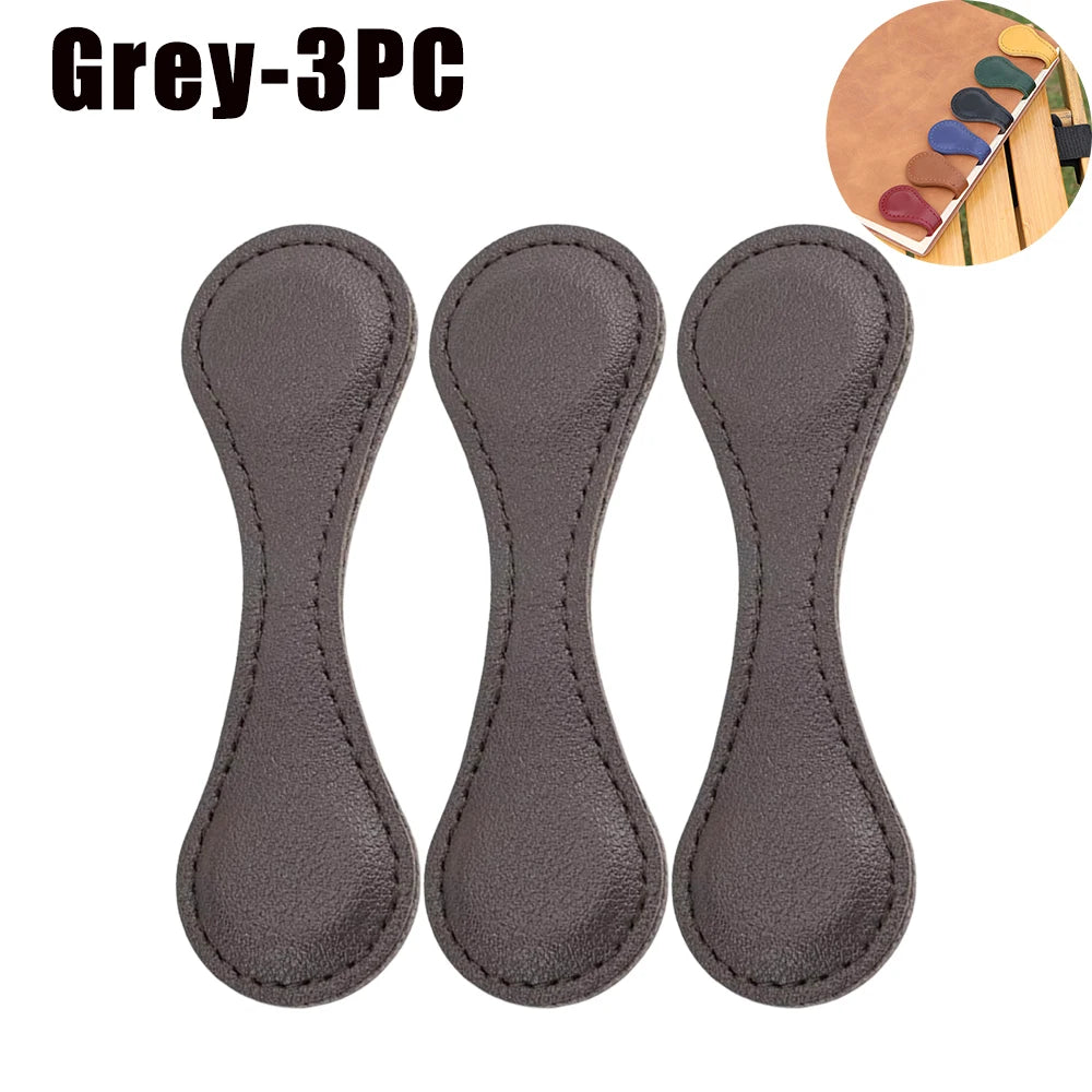Vintage PU Leather Magnetic Bookmark – Handmade Double-Sided Decorative Bookmark Babs Grey-3PC