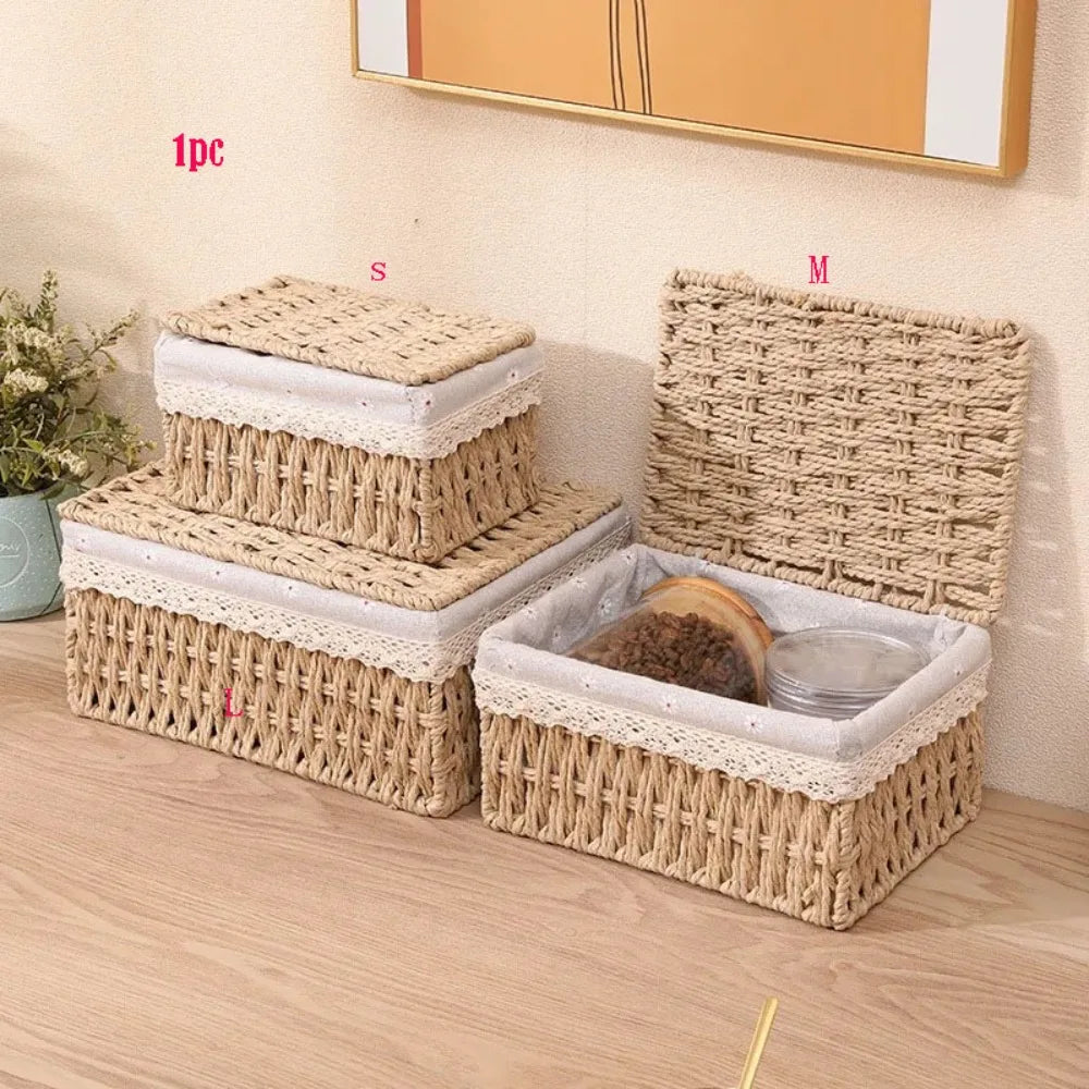 Hand Woven Wicker Storage Basket – Bohemian Home Organizer Wicker Storage Basket Babs Beige 2-S