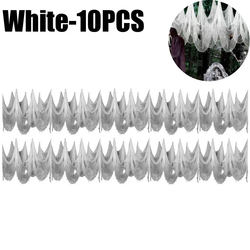 Halloween Spider Web Gauze Netting Haunted House Party Decor Halloween Party Decoration Babs White-10PCS 76cmx183cm