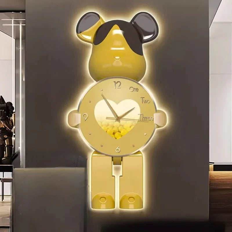 Modern LED Bear Wall Clock Large Crystal Silent Acrylic Home Decor Decorative Wall Clock Babs