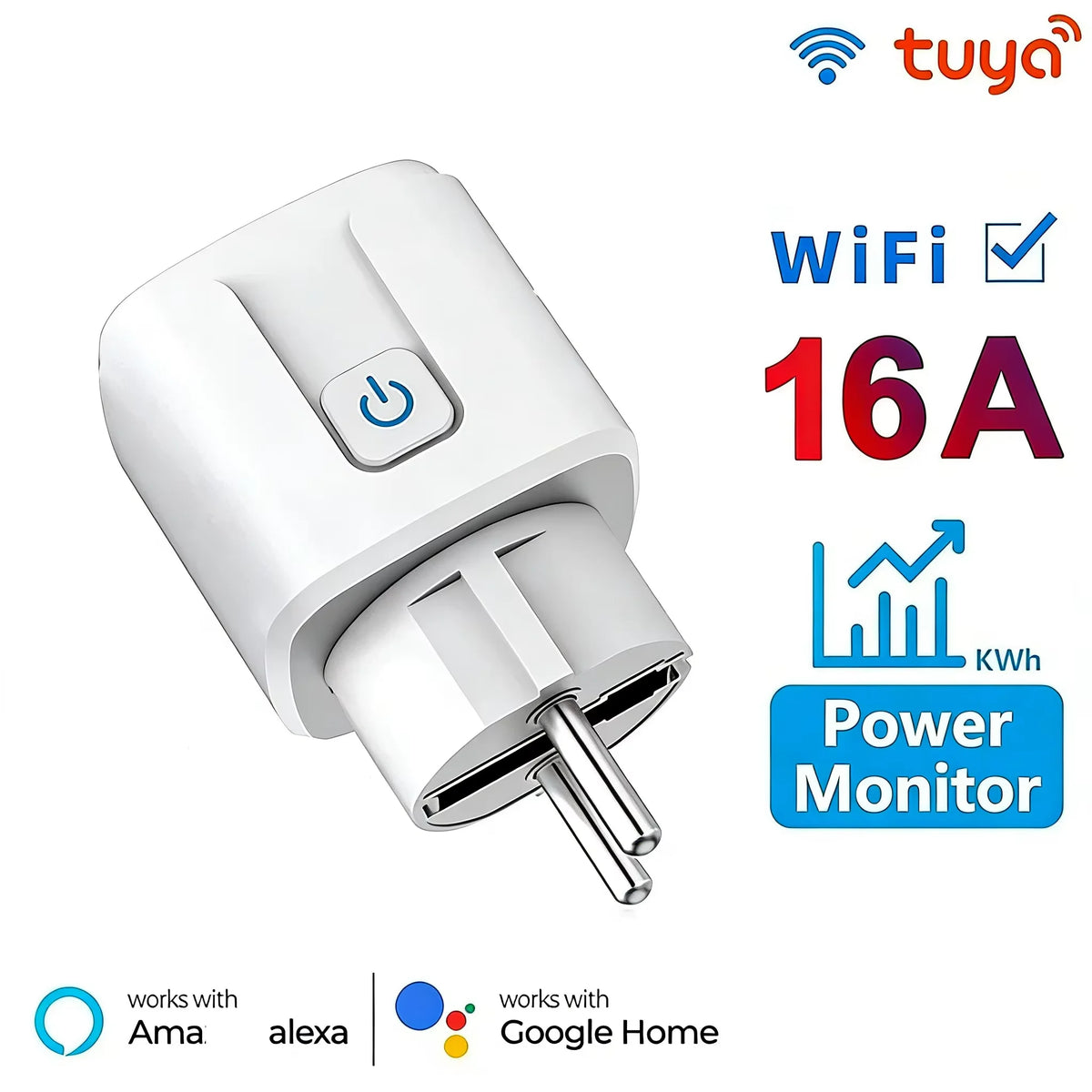 Tuya Smart EU Plug WiFi+BT 16A/20A Power Monitor | KEBIDUMEI Smart WiFi Plug Babs 16A Smart Plug