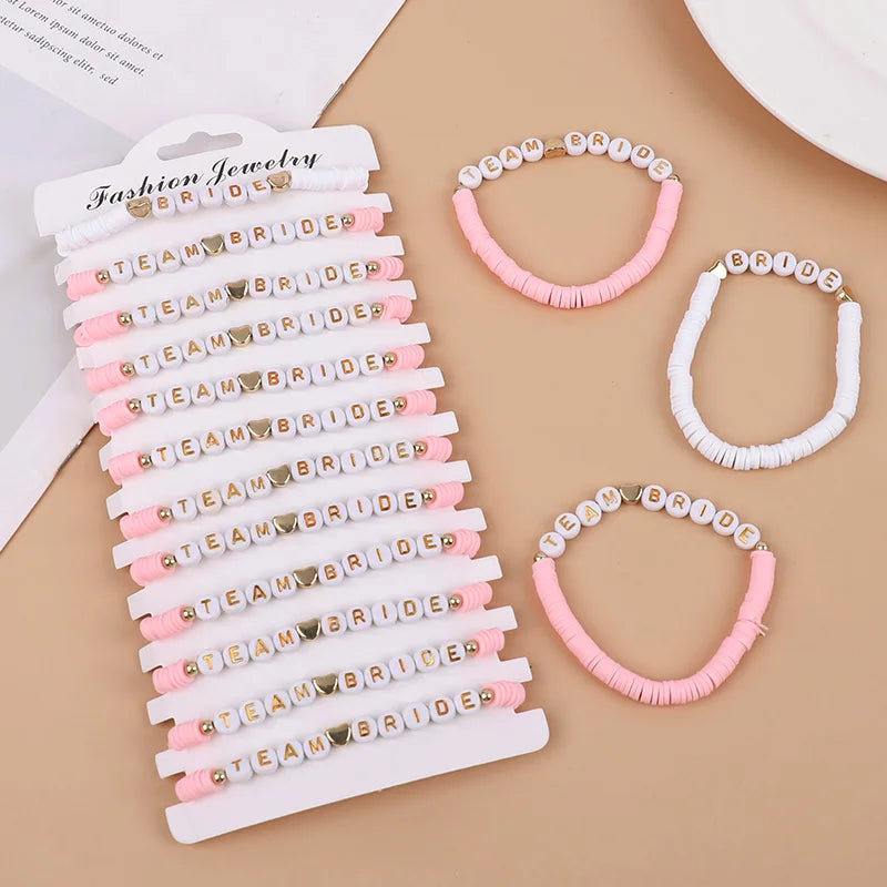 12-Pc Pink Team Bride Elastic Bracelets – Bachelorette Party Party Favor Bracelets Babs