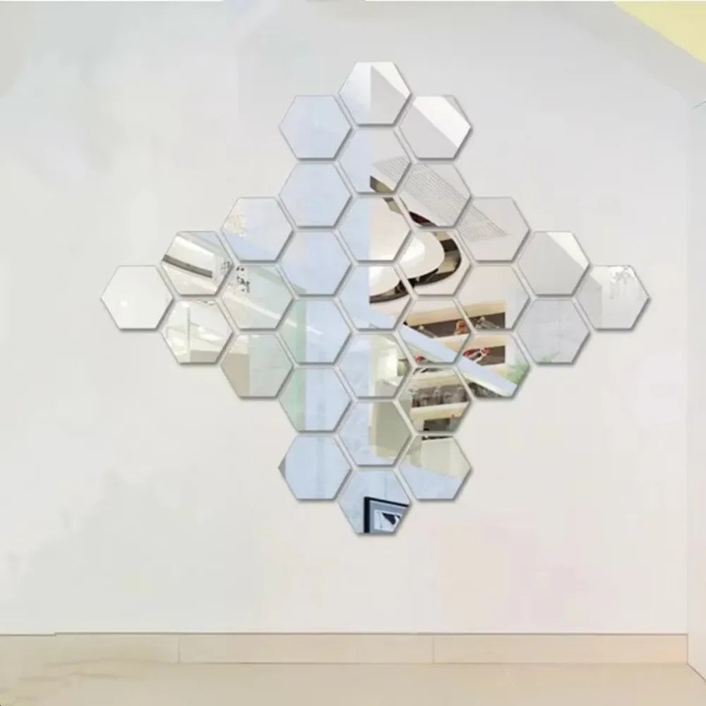 12PCS Hexagon Acrylic Mirror Wall Stickers – Mosaic Tile Decals Mirror Wall Stickers Babs