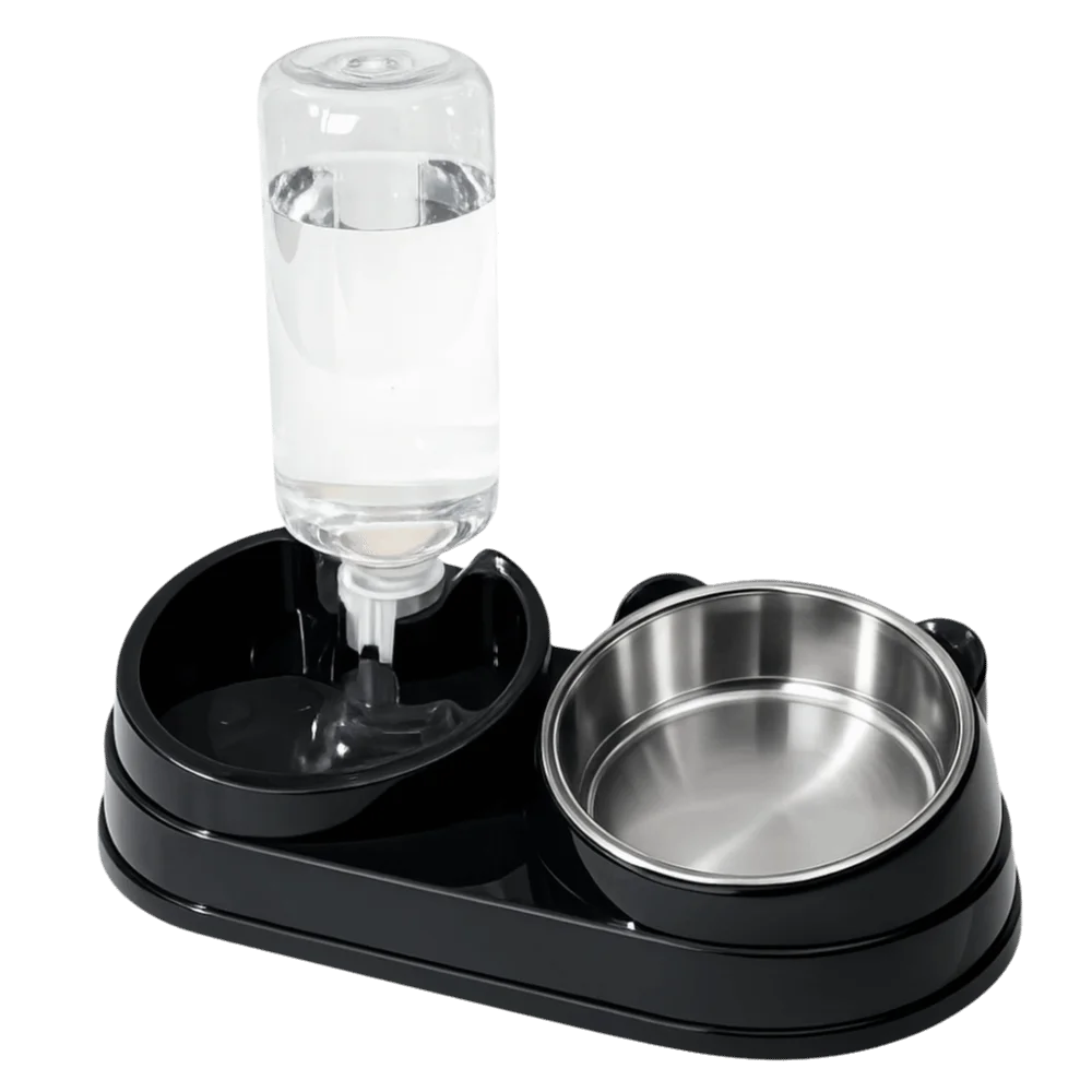 2-in-1 Tilted Dog & Cat Bowl – Stainless Steel Dry/Wet Feeder Pet Feeding Bowl Babs Black