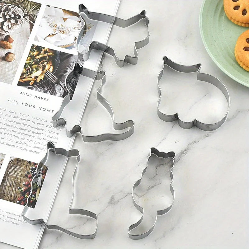 5-Piece Animal Cat Cookie Cutter Set – Stainless Steel Molds Cookie Cutter Set Babs 5pcs-silver