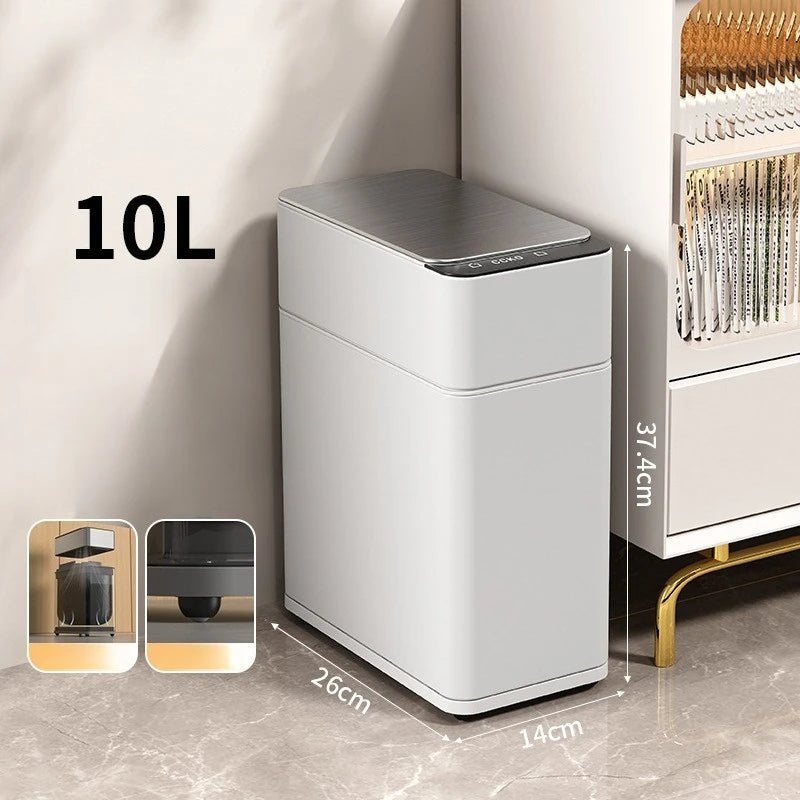 Smart Sensor Trash Can Stainless Steel 10L Kitchen Bathroom Bin Sensor Trash Can Babs 10L-White-Wheels