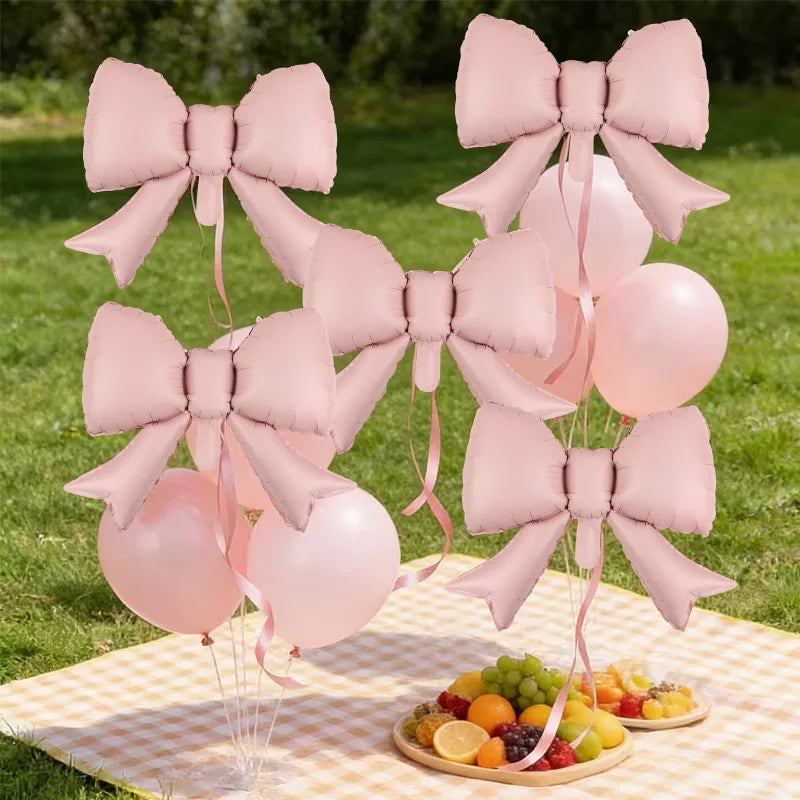 5pcs Baby Pink Bow Foil Balloons – Party & Baby Shower Decor Foil Party Balloons Babs