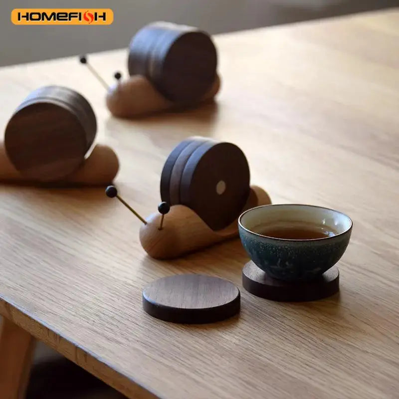Snail Shaped Wooden Tea Coaster Set – Heat Insulation Cup Mat Wooden Tea Coaster Babs