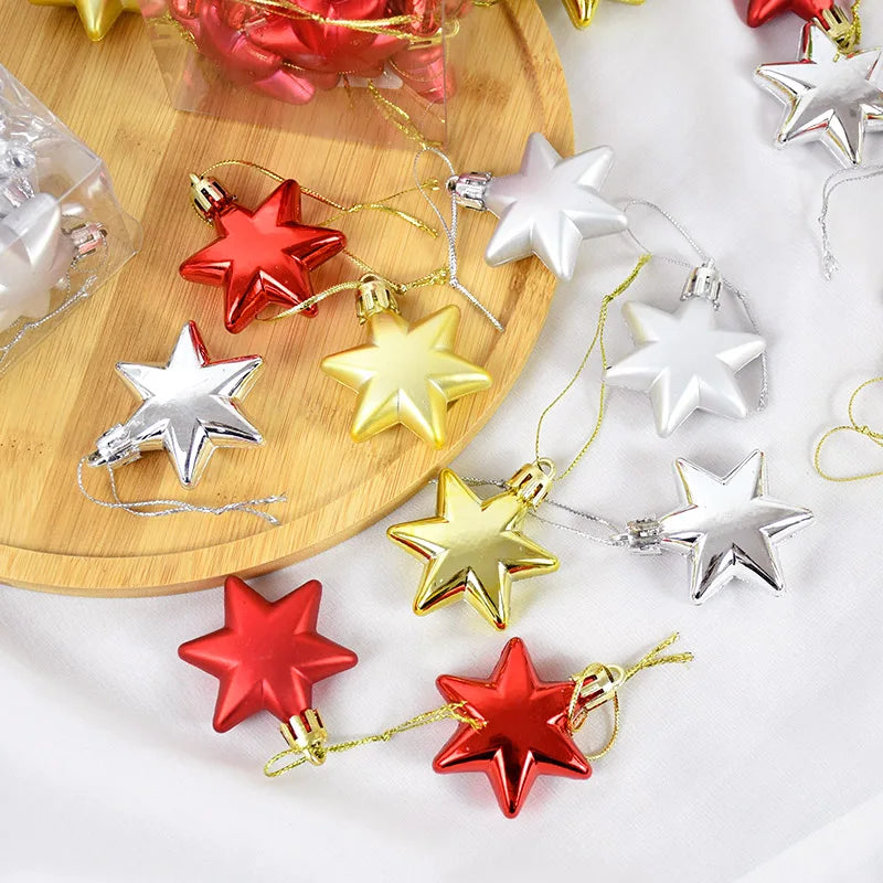 12Pcs Gold Star Christmas Ball Ornaments – Xmas Tree Décor Christmas Tree Ornaments Babs
