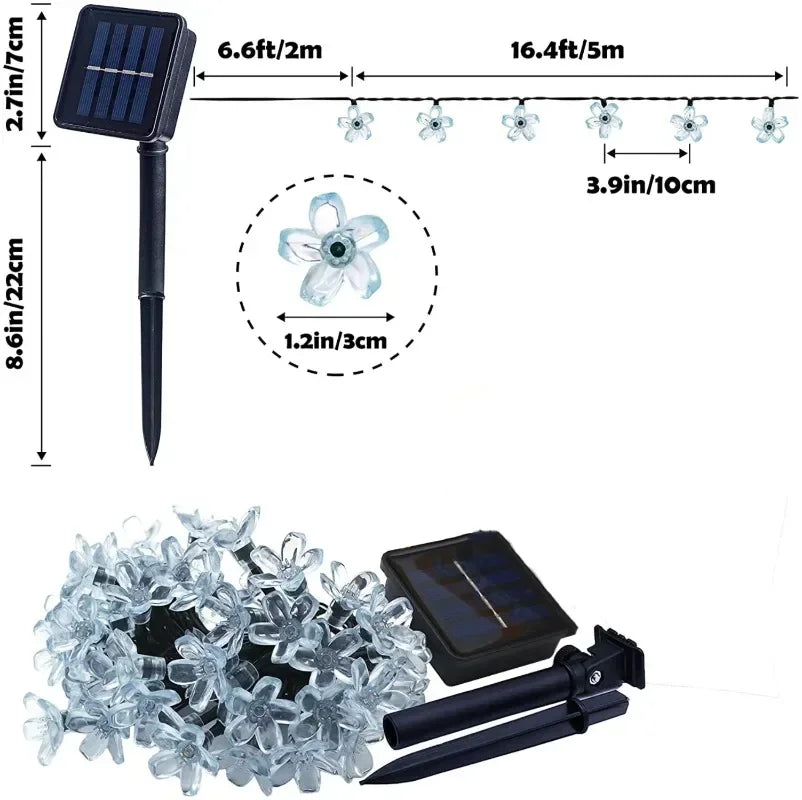 Solar Cherry Flower String Lights – 20m Outdoor Waterproof Garden LED Solar String Lights Babs