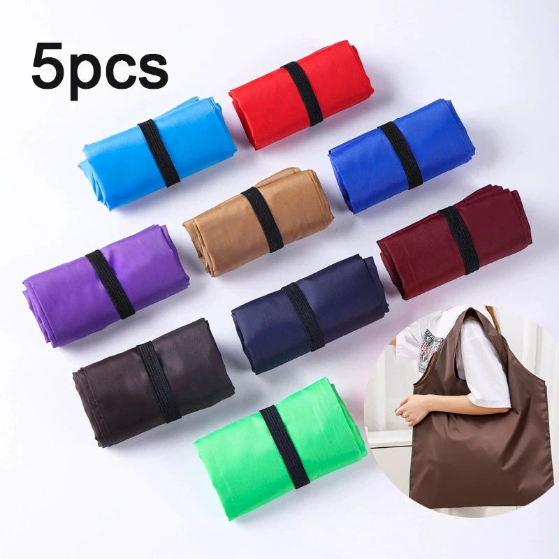 5-Pack Reusable Folding Polyester Shopping Tote Bags Reusable Tote Bag Babs