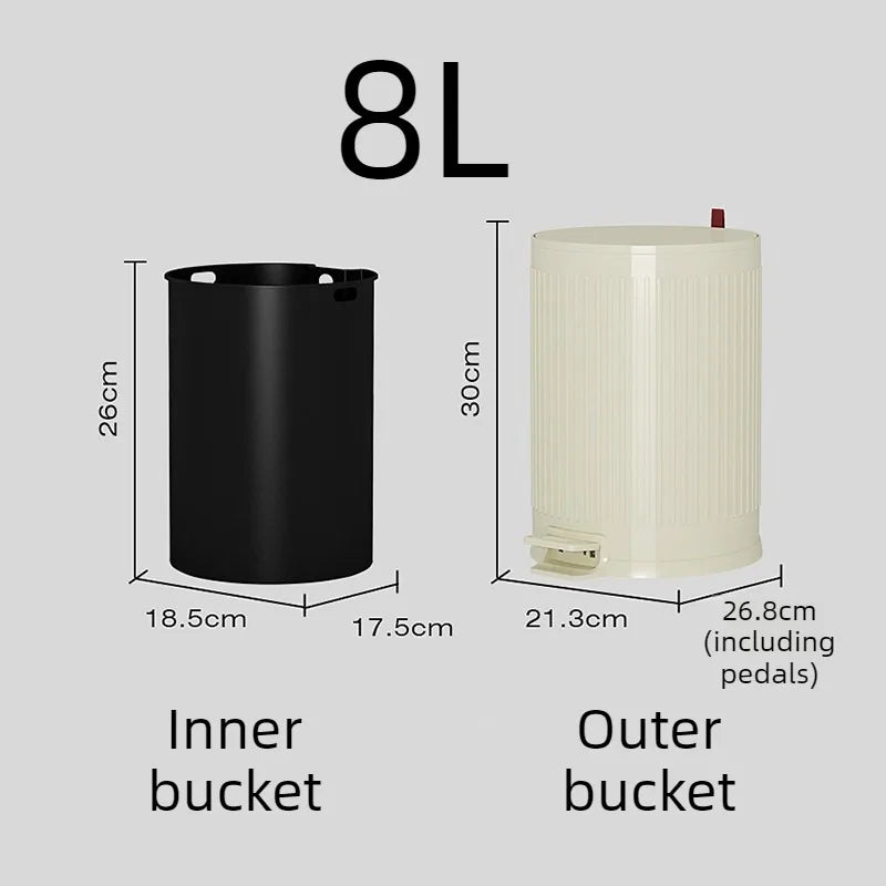Stainless Steel Pedal Trash Can – 8L Round Kitchen Dustbin Pedal Trash Can Babs