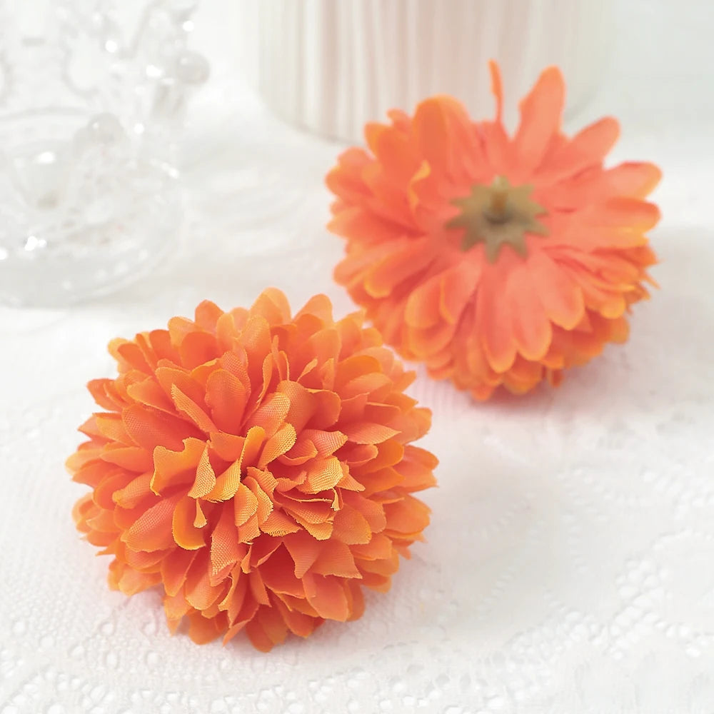 10 Pcs Orange Silk Chrysanthemum Artificial Flower Heads Decor Artificial Flower Heads Babs Deep Orange 10Pcs