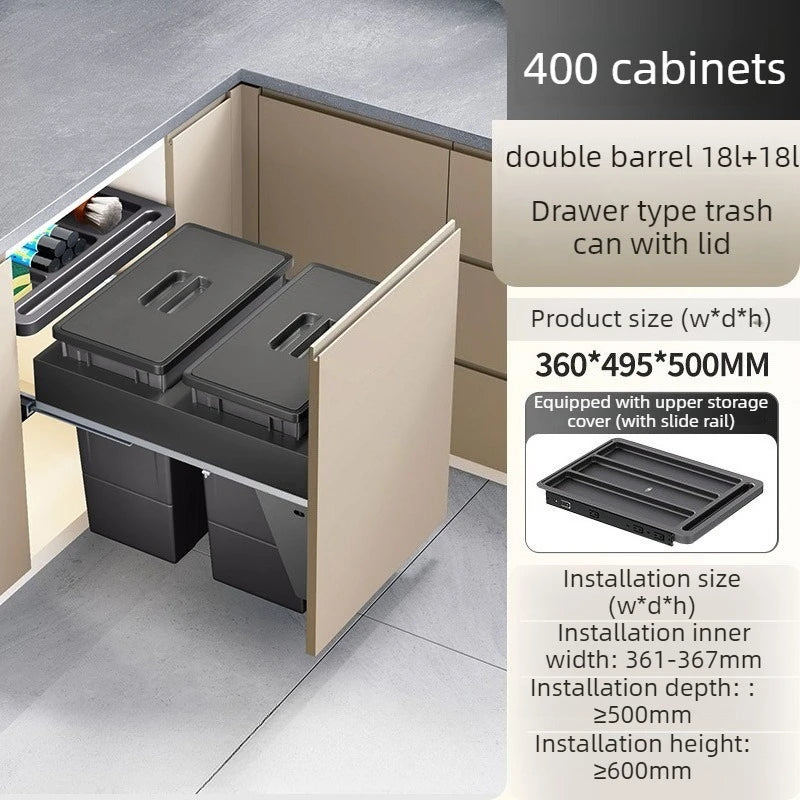Cabinet-Mounted Kitchen Waste Bin | Large Capacity & Odor-Seal Lid Cabinet Waste Bin Babs 400 Cabinet