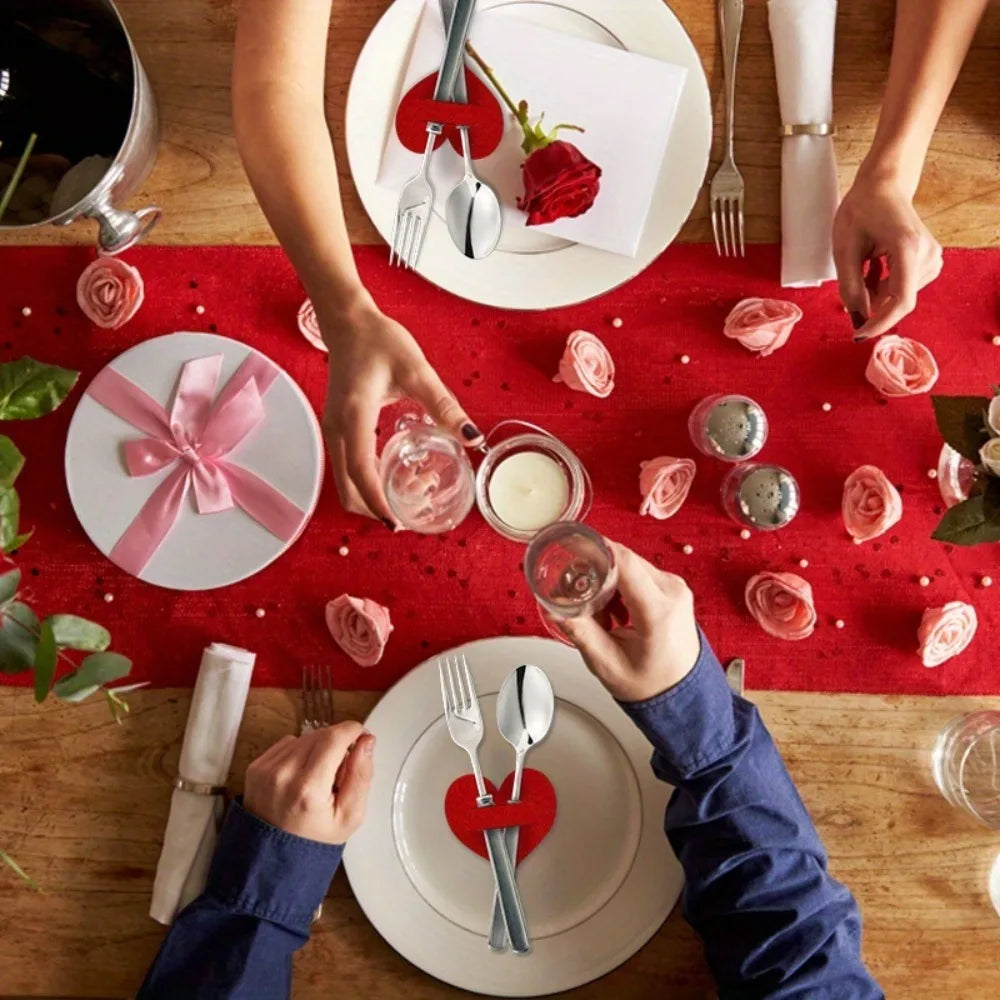 Felt Heart Utensil Holders Set of 10 – Red Cutlery Bags Utensil Holder Set Babs