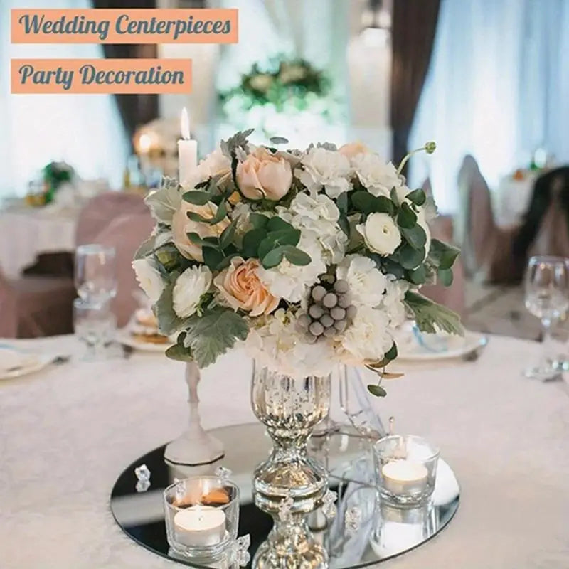 6pc Round Acrylic Mirror Plates – Candle Tray & Centerpiece Decorative Mirror Tray Babs