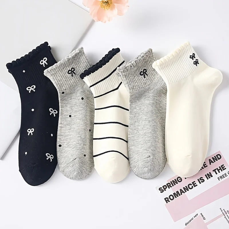5 Pairs Women's Cute Invisible Low-Cut Socks – Stripe & Dot Women's Casual Socks Babs