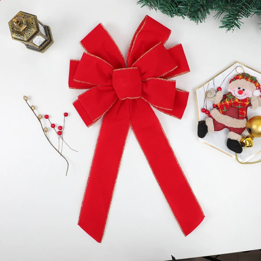 Large Red Velvet Christmas Bow – Gold Edge Tree & Door Decor Christmas Bow Decoration Babs