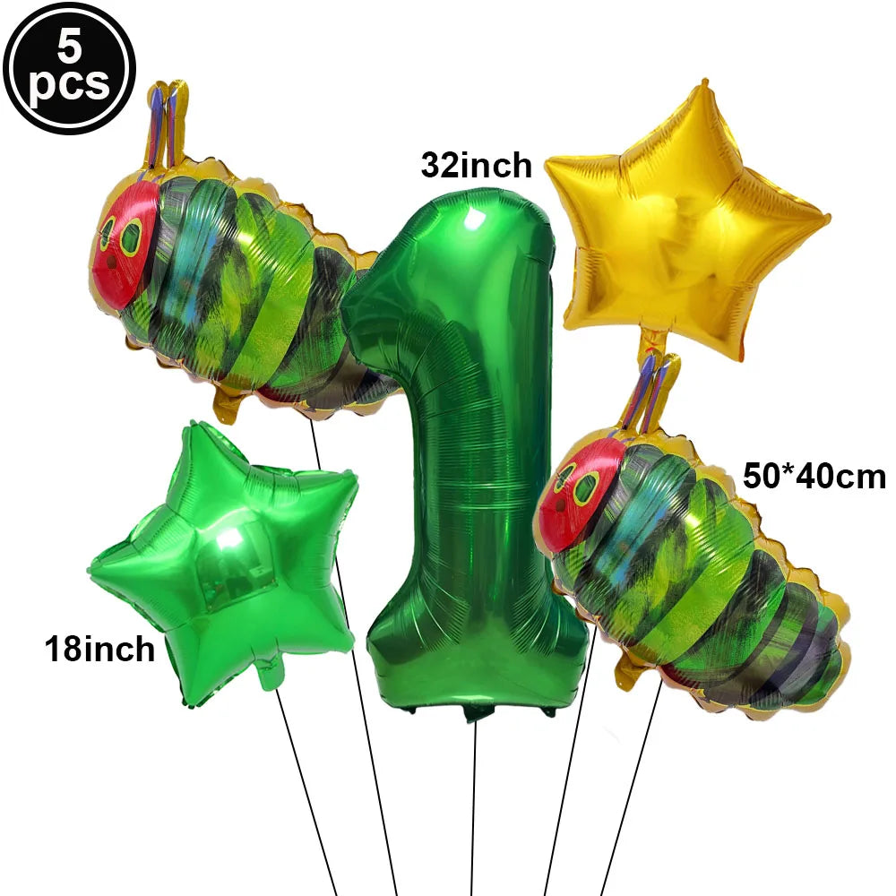 Cartoon Caterpillar Foil Balloon Set – 32" Number Balloons 1–9 Party Foil Balloons Babs Emerald As pictures show