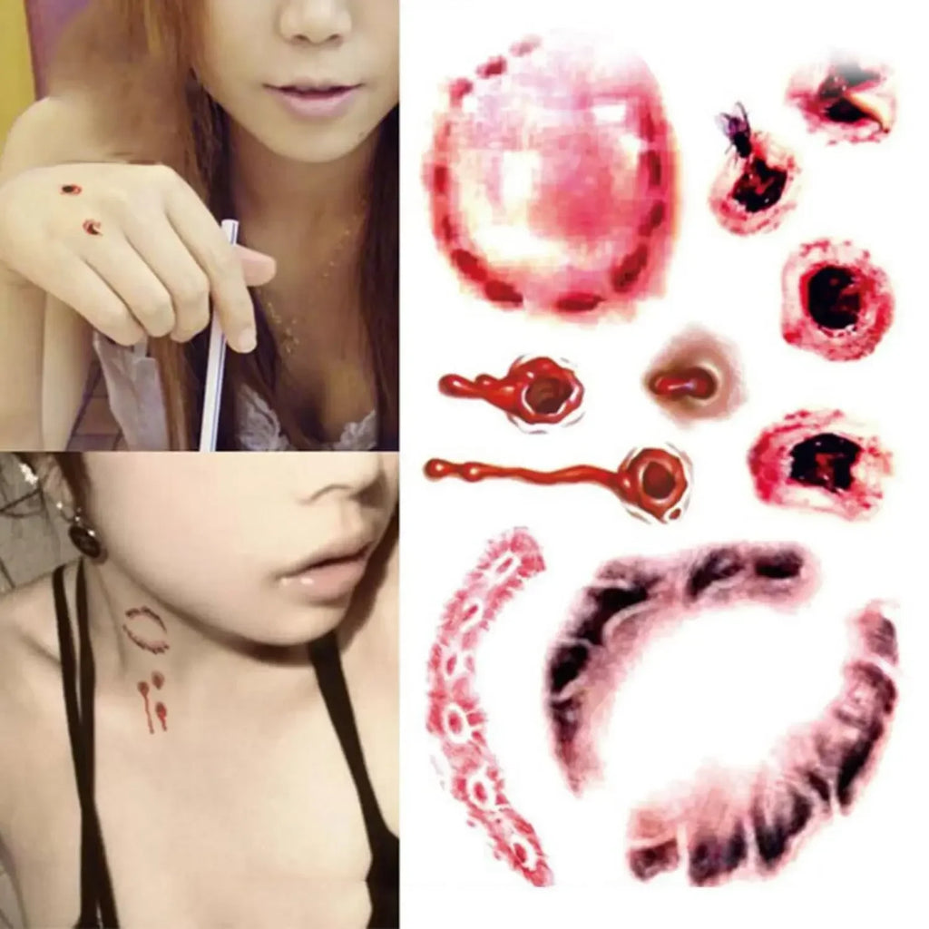 Halloween Wound Temporary Tattoos – Realistic Blood FX Costume Temporary Tattoo Babs
