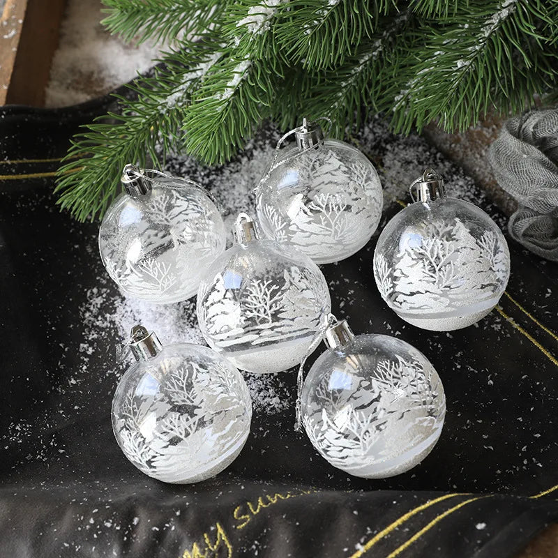 6-Pack Clear Snow Christmas Ball Ornaments 6cm – Tree Baubles Christmas Tree Ornaments Babs