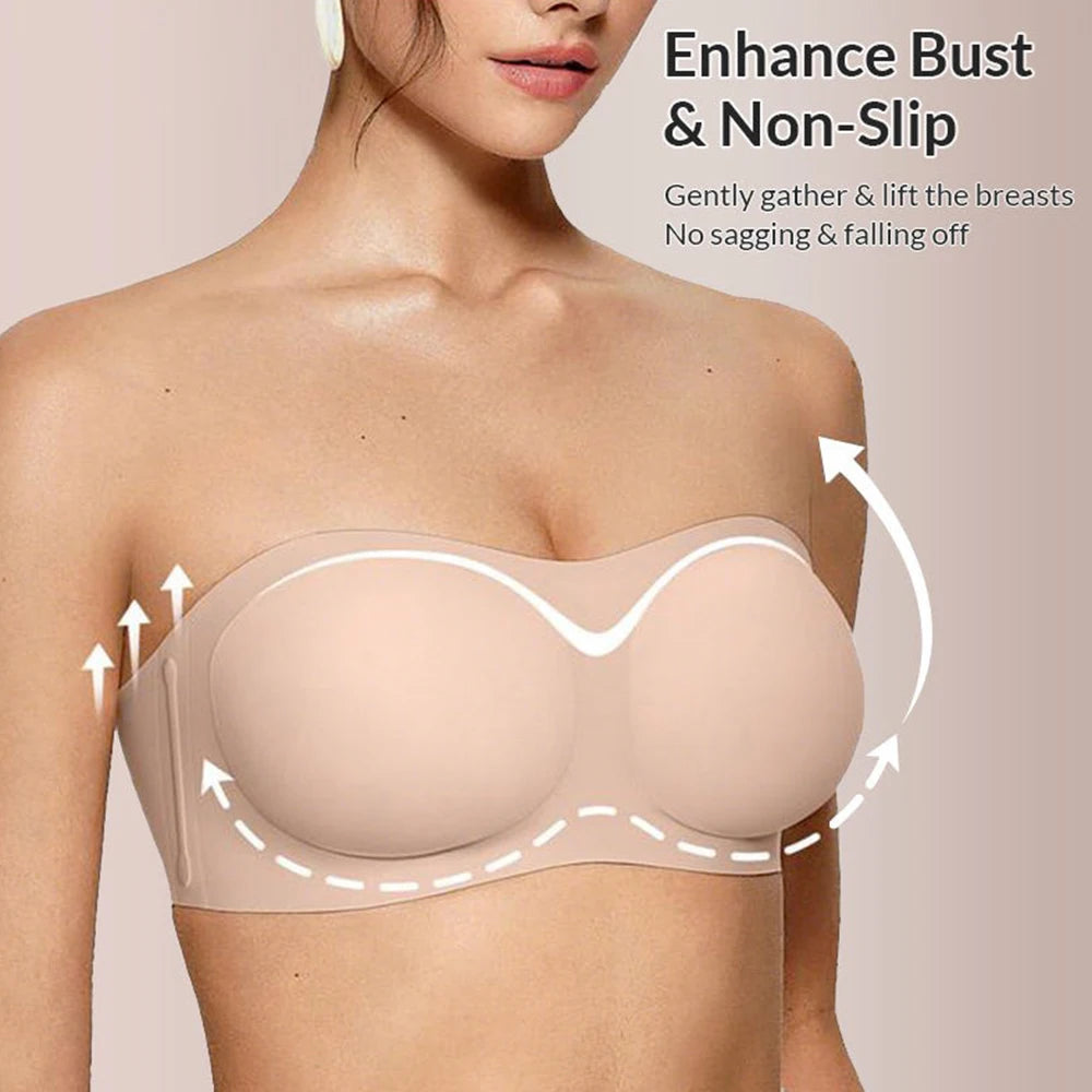 Strapless Seamless Bra – No-Slip Wireless Padded Bandeau Strapless Bralette Babs