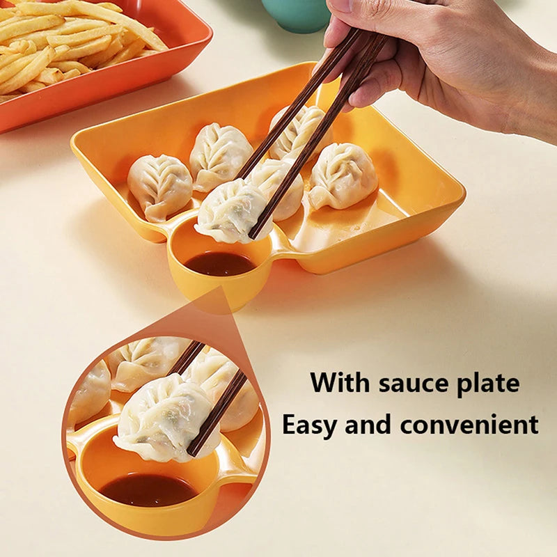 Multicolor Plate with Dipping Compartment for Snacks & Dining Dipping Snack Plate Babs