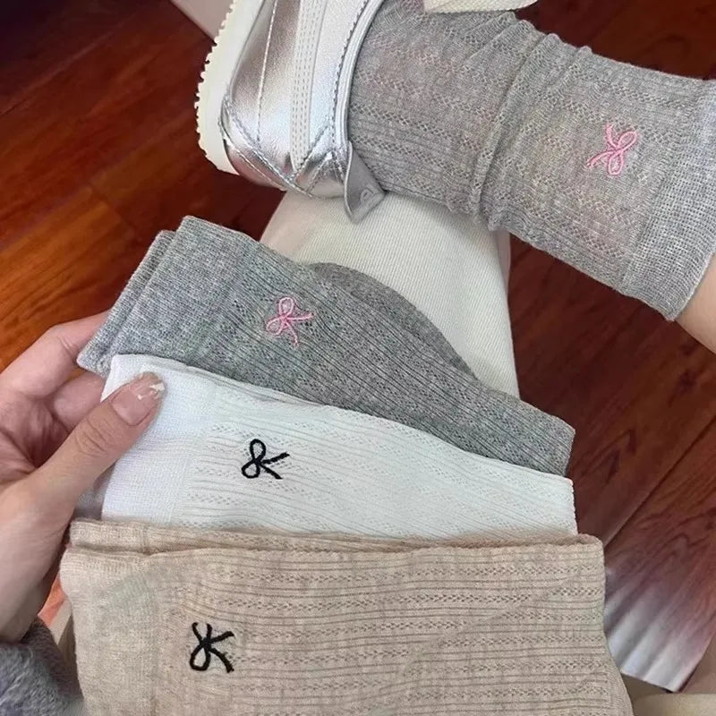 Bowknot Mesh Stacked Socks Korean Preppy Mid-Calf 1-5 Pairs Fashion Socks Babs