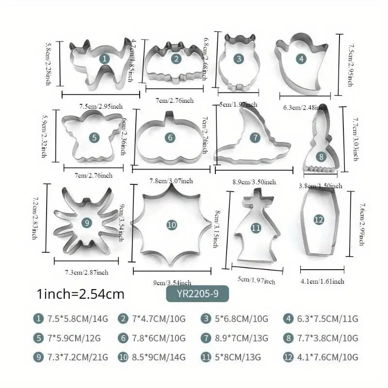12-Pc Halloween Cookie Cutters Stainless Steel Baking Set Cookie Cutter Set Babs