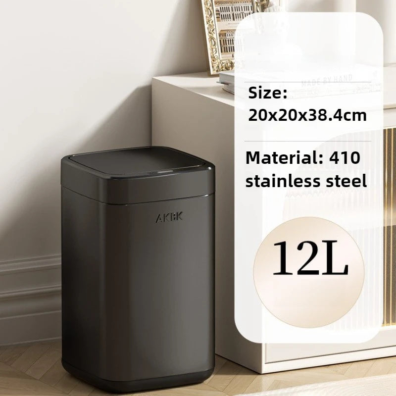 Smart Sensor Stainless Steel Trash Can with Lid – 12L Smart Sensor Bin Babs Black