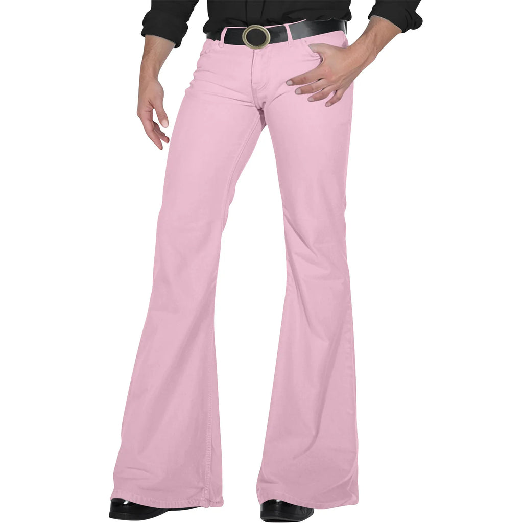 Men's Retro Disco Flare Pants – Bell Bottom Hip Hop Trousers Men's Flare Pants Babs Pink M