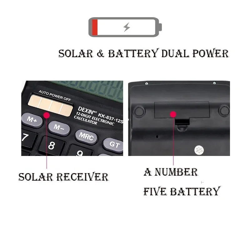 12-Digit Solar & Battery Calculator – Large LCD Display Desktop Calculator Babs
