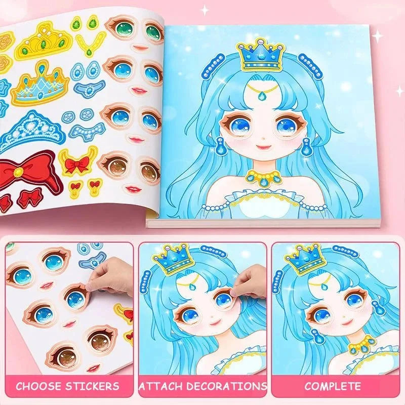 Princess Dress-Up Makeup Sticker Book for Girls – 15 Sheets Kids Sticker Book Babs