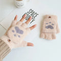 Cat Paw Convertible Flip-Top Mittens – Plush Lined Winter Gloves Convertible Mittens Babs Beige 5Pairs