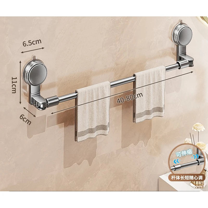 Retractable Suction Cup Towel Rack – No-Drill, 30–80cm Suction Towel Rack Babs 40-80cm Gray