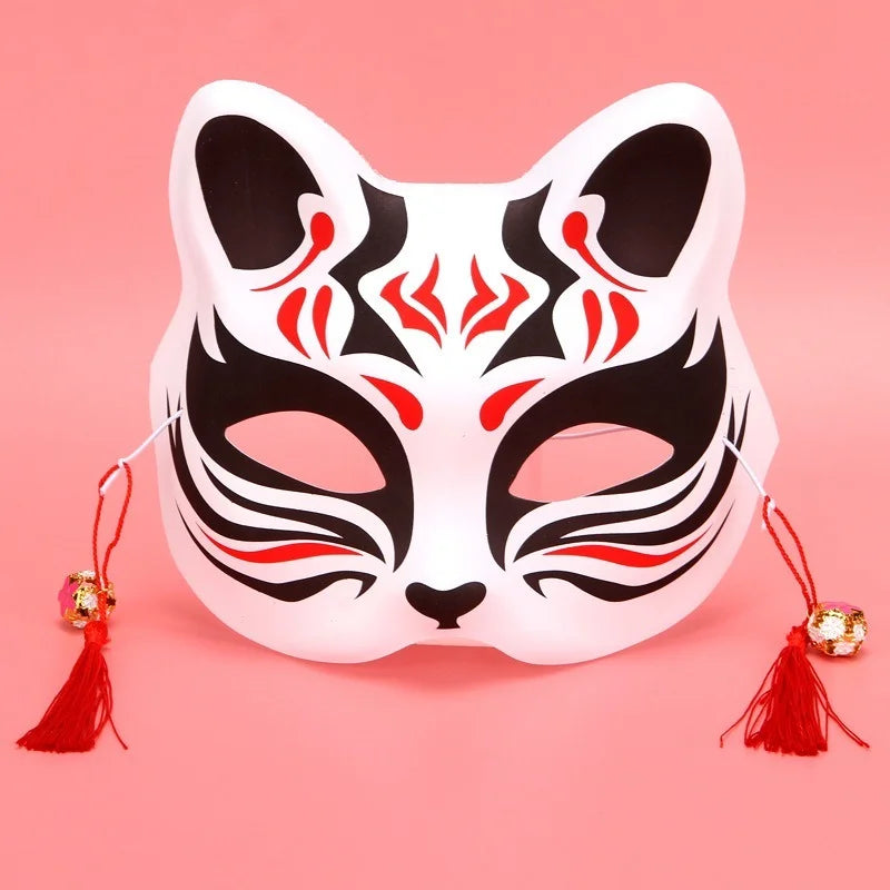 Anime Fox Cat Half Face Mask with Bell Tassels | Halloween Costume Face Mask Babs