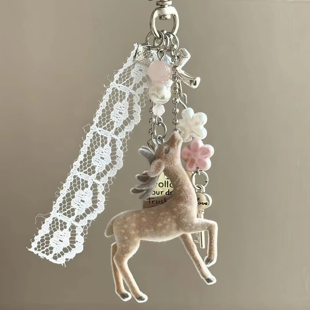 Cute Deer Keychain Y2K Korean DIY Bead Bag Charm | Phone Pendant Keychain Bag Charm Babs