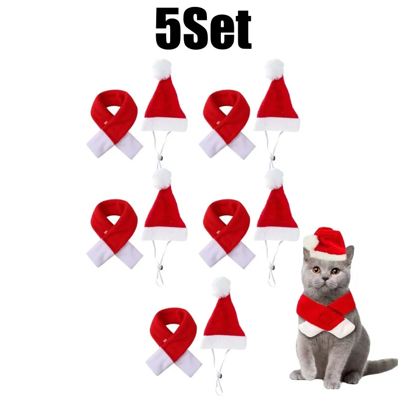 Christmas Santa Hat & Scarf Set for Cats & Small Dogs Pet Costume Set Babs 5Set M
