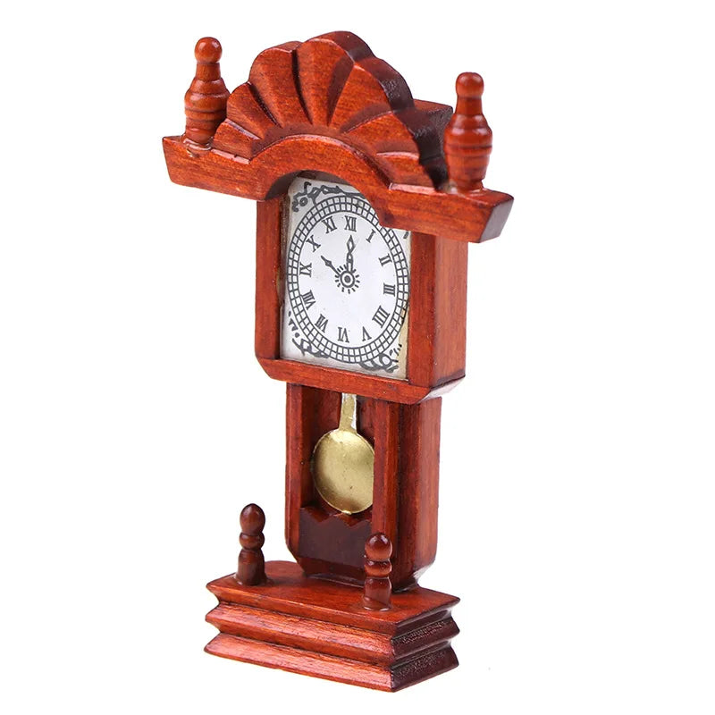 Wood Mahogany Miniature Clock – 1:12 Dollhouse Decoration Dollhouse Accessory Babs 1pc