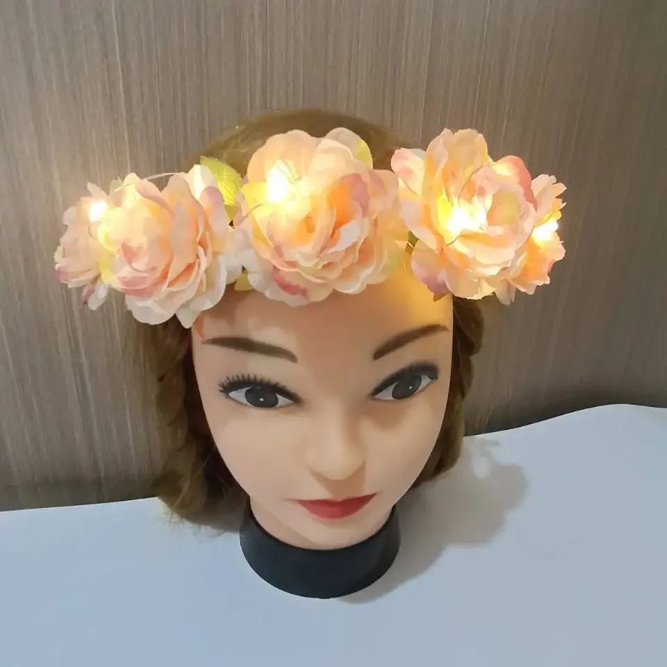 LED Rose Flower Headband Crown – Glow Party Hairband LED Party Headband Babs