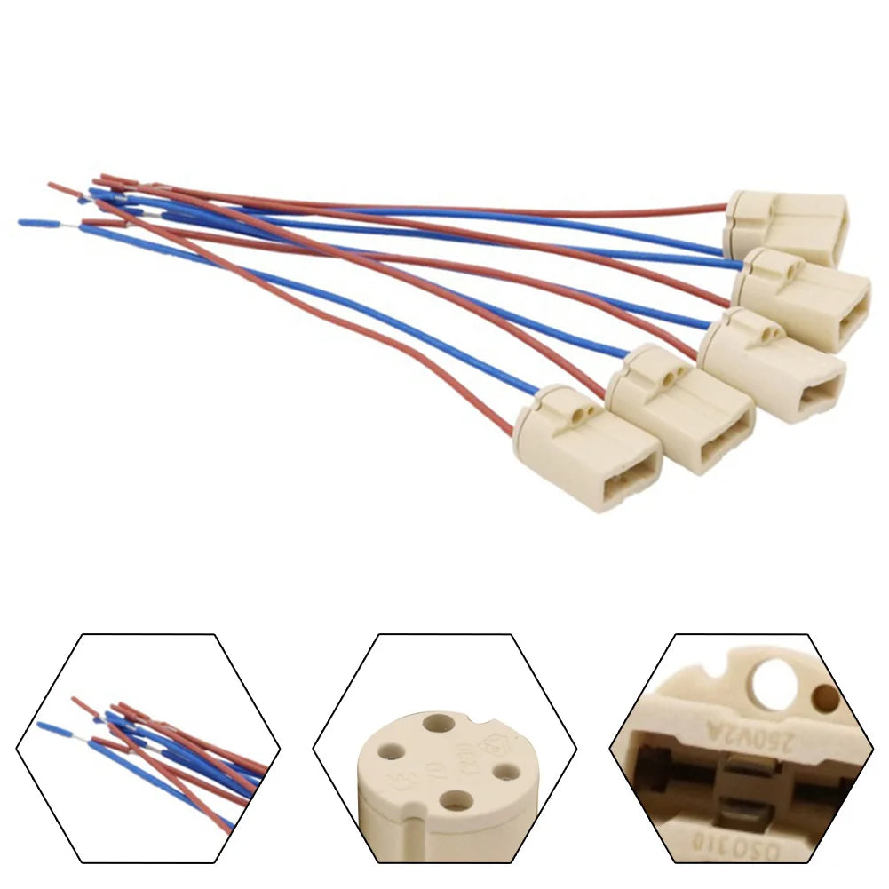 5-Pack G9 Ceramic Lamp Holder Base with Cable – 500W Halogen Lamp Socket Adapter Babs