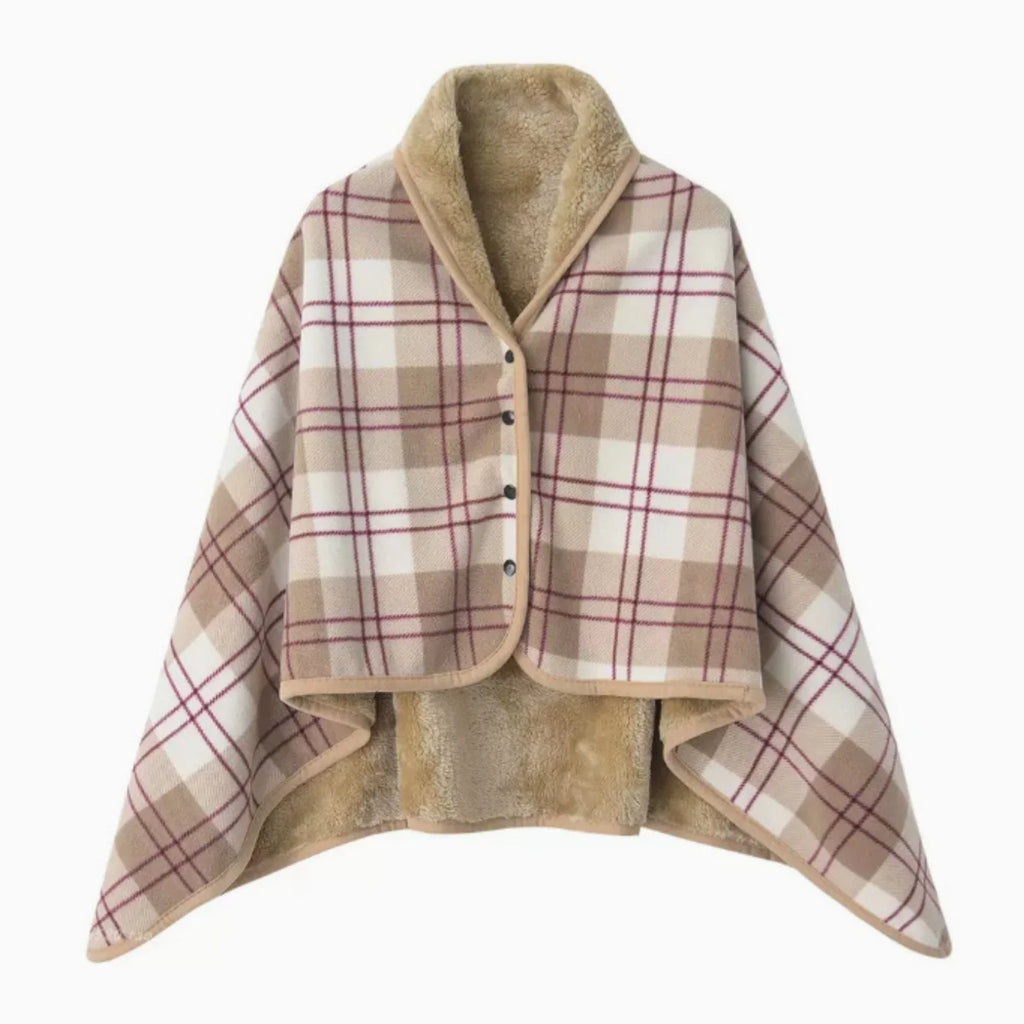 Fleece Wearable Plaid Blanket Poncho Throw – Sofa, Bed & Office Wearable Fleece Blanket Babs Brown