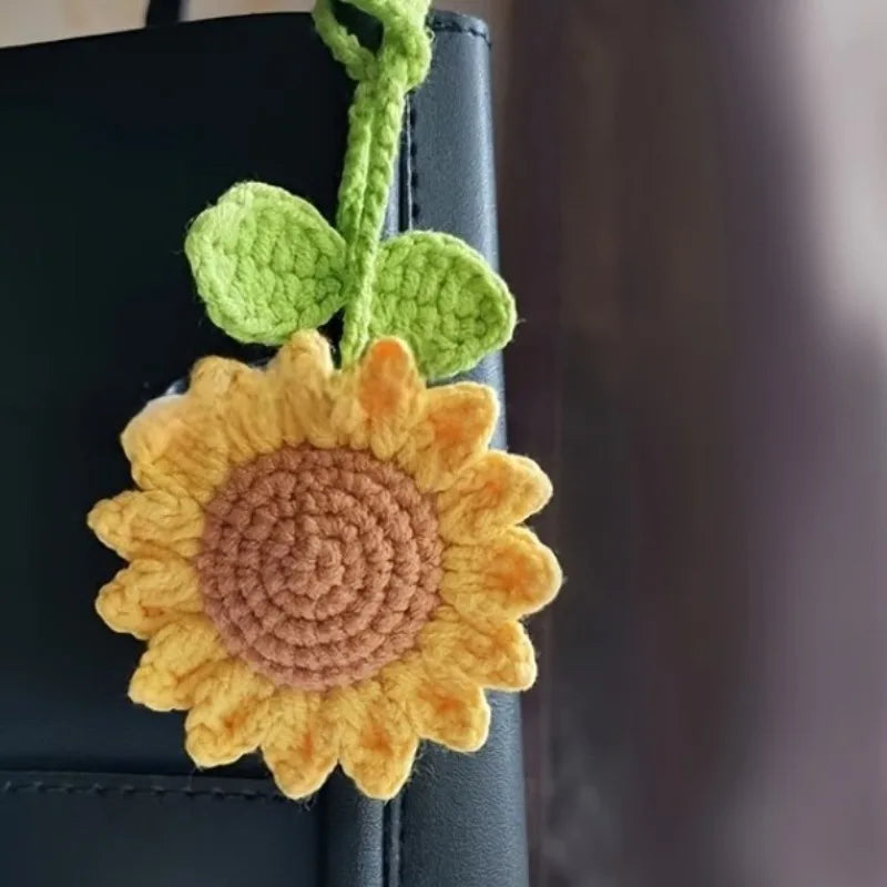 Crochet Sunflower Charm – Car Mirror Hanger & Bag Pendant Crochet Charm Pendant Babs