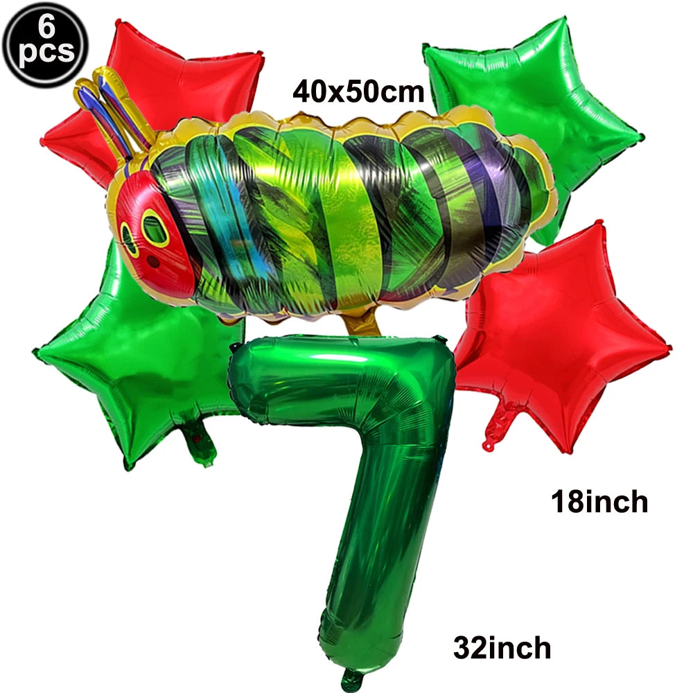 Cartoon Caterpillar Foil Balloon Set – 32" Number Balloons 1–9