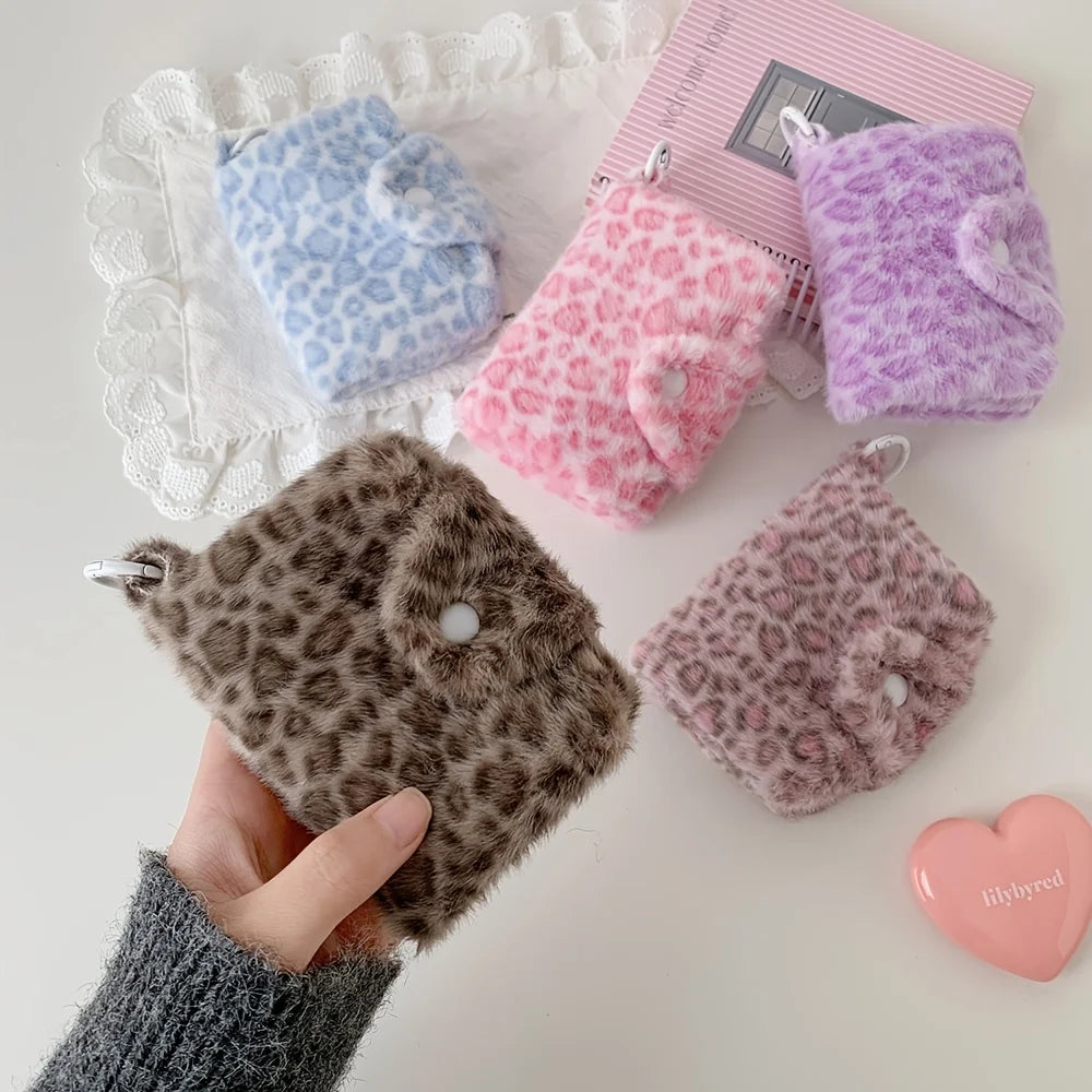 Plush Leopard Snap Card Bag – Mini Coin Wallet & Pouch Mini Snap Card Wallet Babs