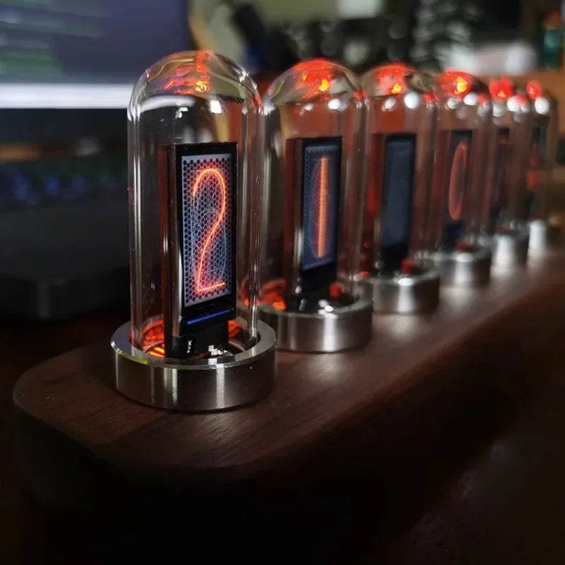 Nixie Glow Tube Desk Clock – Wood Base, RGB & Vintage Digital Nixie Tube Desk Clock Babs