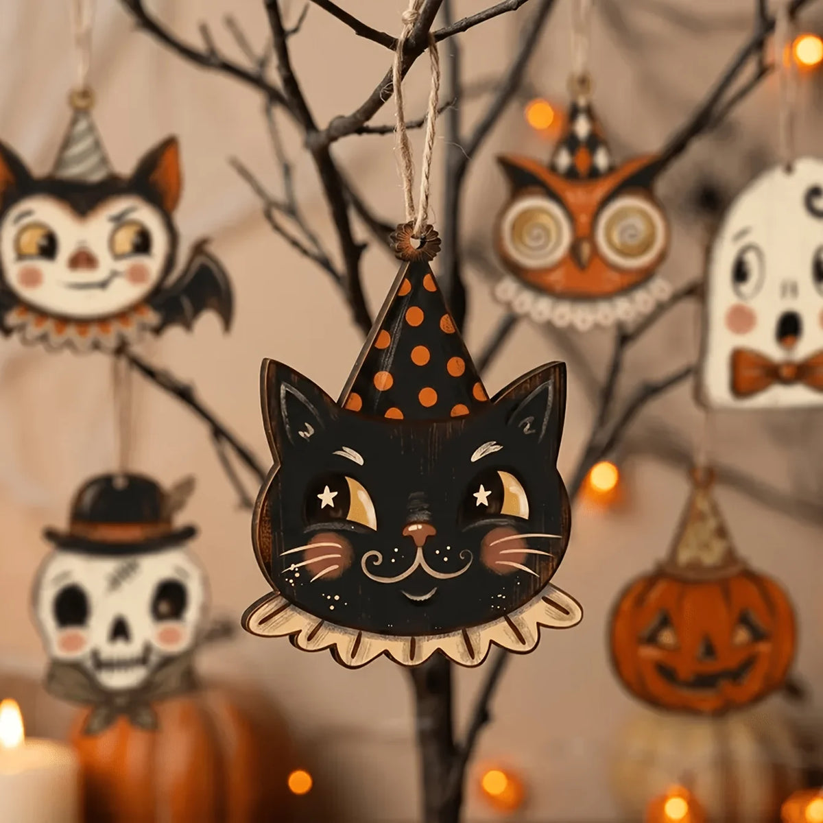 Vintage Wooden Halloween Hanging Ornaments – Ghost & Vampire Halloween Wall Ornament Babs