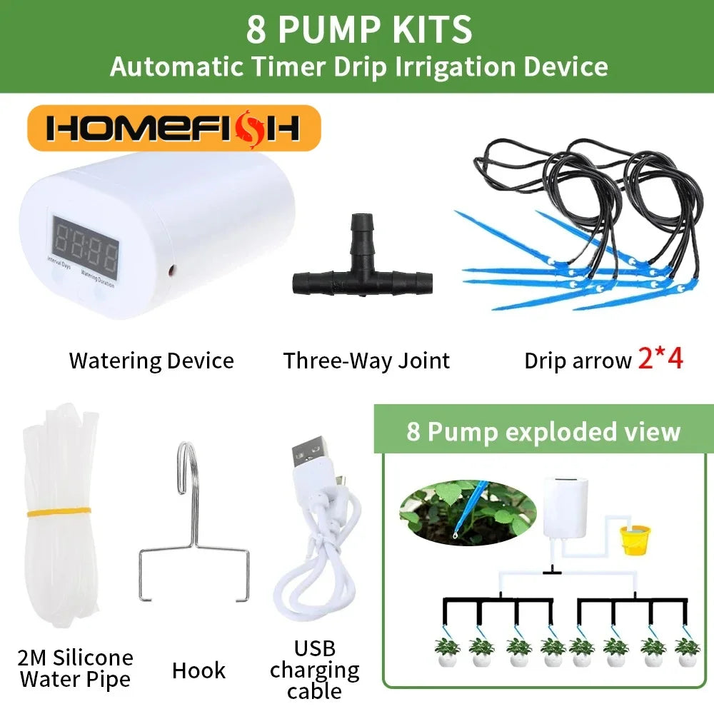 Automatic Drip Irrigation Kit – 4/8/16 Head Timer Watering System Drip Irrigation Kit Babs 8 pump kit