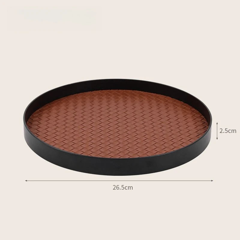 Nordic Round Leather Storage Tray | Modern Home Organizer Decorative Storage Tray Babs Black-Dark Brown